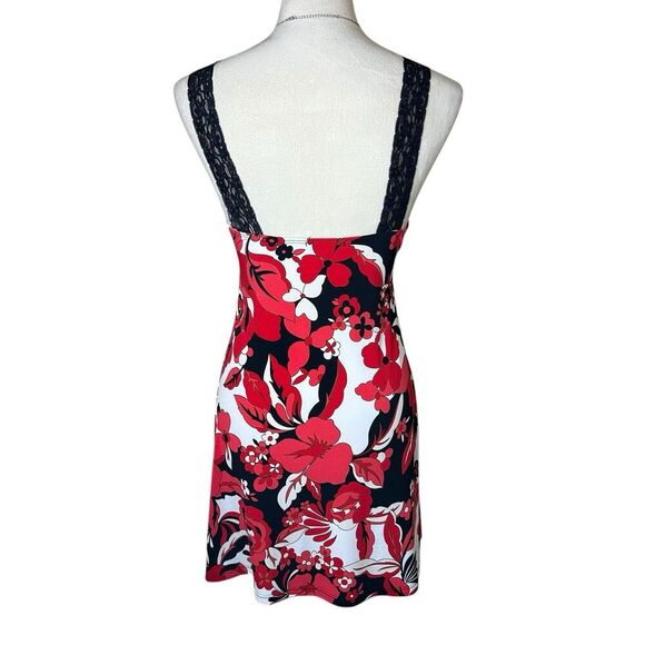 Vintage Forever 21 Babydoll Red Floral Lace Trim Tunic Mini Dress L | Y2K Retro - Picture 3 of 7